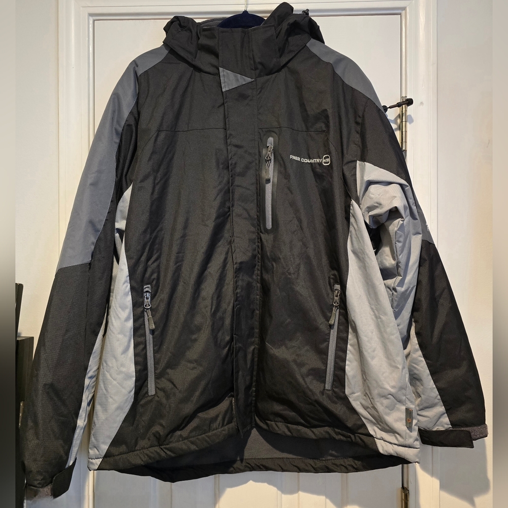 Men's Free Country FCXtreme Fleece Lined Ski Coat Black & Grey Size XL